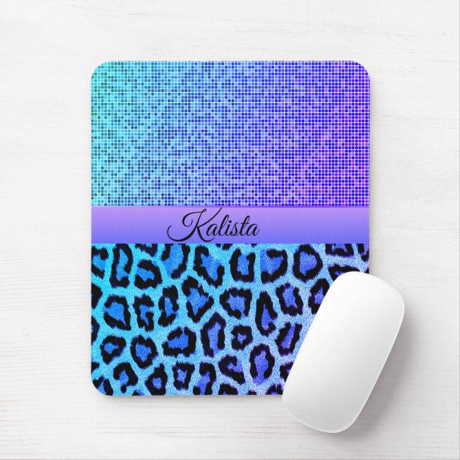 Trendy Blue und Lila Leopard Mousepad (Mit Mouse)