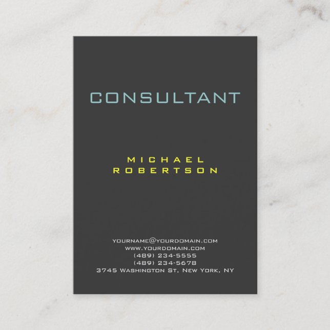 Trendy Blue Yellow Grey Chubby Business Card Visitenkarte (Vorderseite)