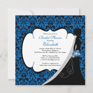 Trendy Bluet Damask Brautparty Einladung