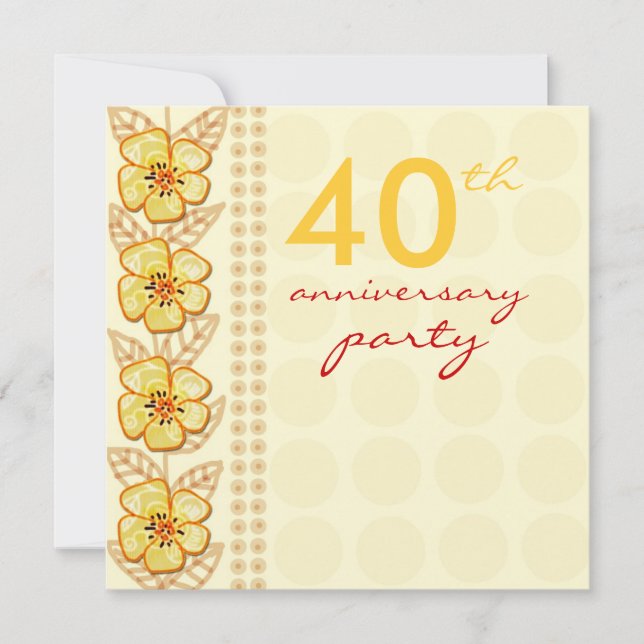 Trendy Blume 40. Hochzeitstag Party Einladung (Vorderseite)