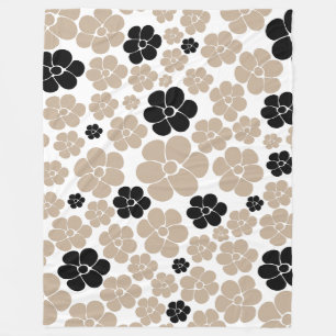 Trendy Blume Muster in Taupe, Black und White Fleecedecke