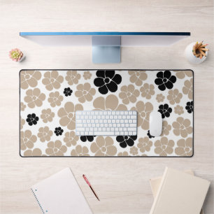 Trendy Blume Muster in Taupe, Black und White Schreibtischunterlage