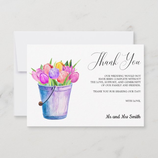 Trendy Blume Tulips Bucket Wedding Vielen Dank Dankeskarte (Vorderseite)