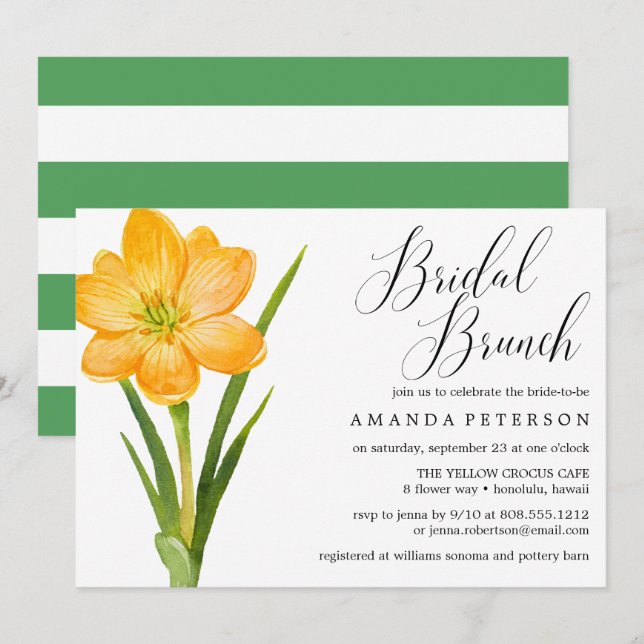Trendy Blume YELLOW CROCUS Hochzeit Bridal Brunch Einladung (Vorne/Hinten)