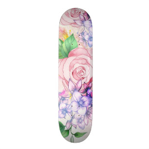 Trendy Blumen des Vintagen eleganten rosa Skateboard