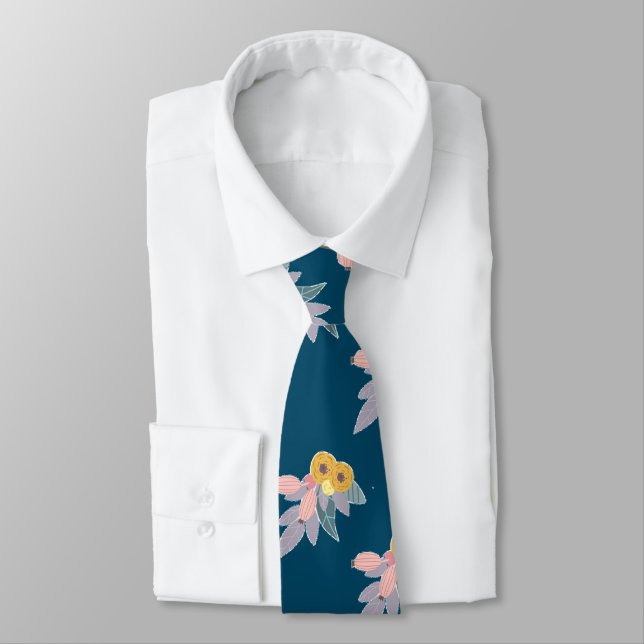 Trendy Blumenmuster auf marineblau Krawatte (Gebunden)