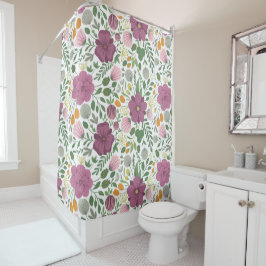 Trendy Blumenmuster Rosa Lila Grünanlage Duschvorhang