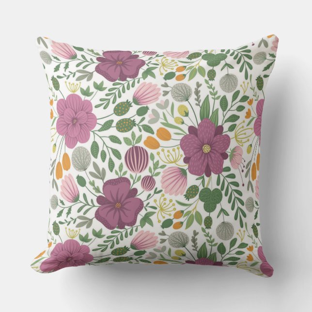 Trendy Blumenmuster Rosa Lila Grünanlage Kissen (Vorderseite)