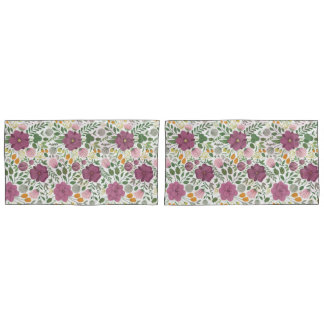 Trendy Blumenmuster Rosa Lila Grünanlage Kissenbezug