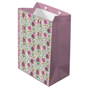 Trendy Blumenmuster Rosa Lila Grünanlage Mittlere Geschenktüte