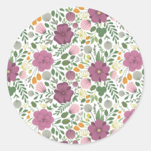 Trendy Blumenmuster Rosa Lila Grünanlage Runder Aufkleber