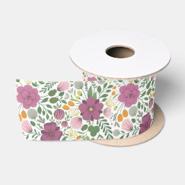 Trendy Blumenmuster Rosa Lila Grünanlage Satinband