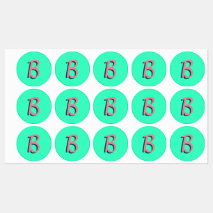 Trendy Blush Pink 3D Text Initial   Neon Aquamarin Etiketten