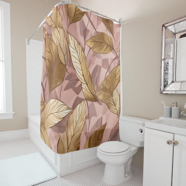Trendy Blush Pink Gold Boho Blätter Collection Duschvorhang (Beispiel)