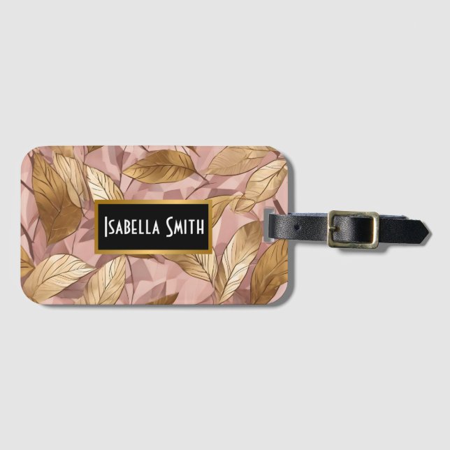 Trendy Blush Pink Gold Boho Blätter Collection Gepäckanhänger (Vorderseite (Horizontal))