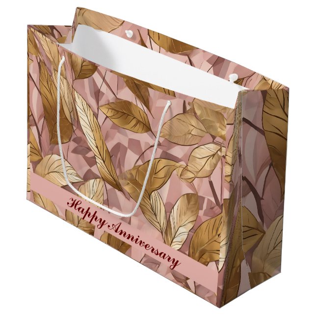 Trendy Blush Pink Gold Boho Blätter Collection Han Große Geschenktüte (Vorderseite Schrägansicht)