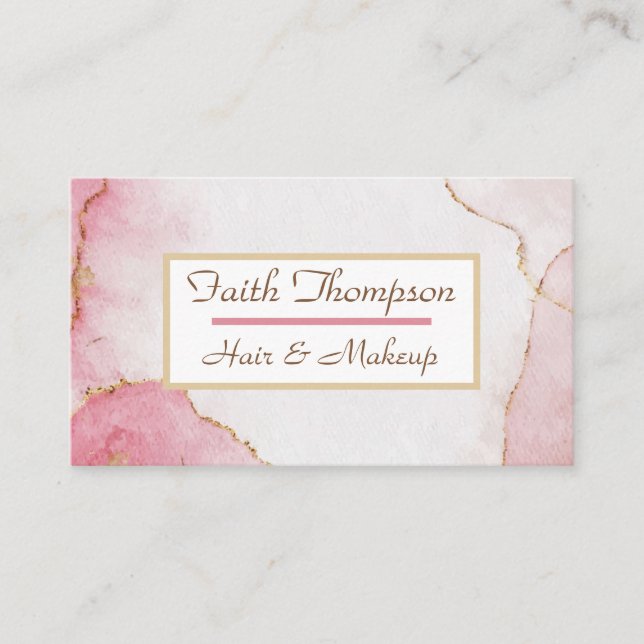 Trendy Blush Pink Marble Gold Hair Stylist Visitenkarte (Vorderseite)