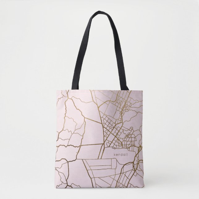 Trendy Blush Pink mit Goldkarte und Name Tasche (Vorderseite)