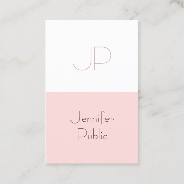 Trendy Blush Pink Stilvolle Monogram Sleek Luxury Visitenkarte (Vorderseite)
