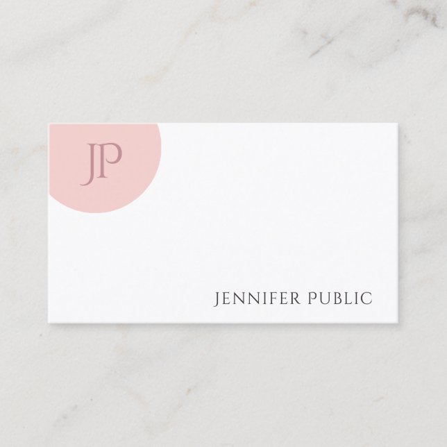 Trendy Blush Pink White Elegant Modernes Monogramm Visitenkarte (Vorderseite)