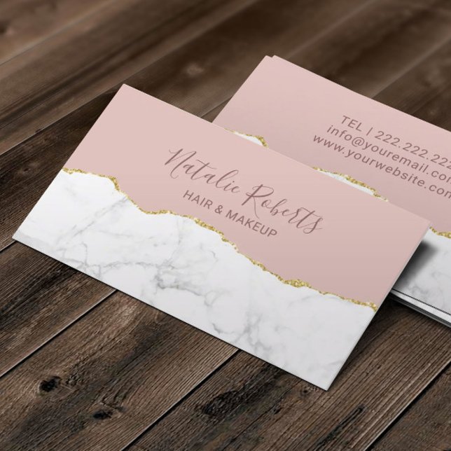 Trendy Blush Rose Gold & Marble Schönheitssalon Visitenkarte (Von Creator hochgeladen)