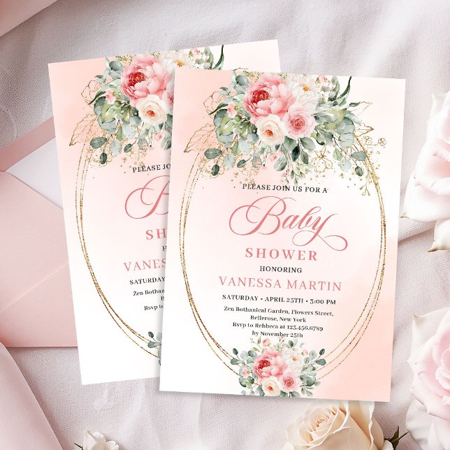 Trendy Blush Roses Gold Baby Shower Invitation Gir Einladung (Trendy Blush Roses Gold Baby Shower Invitation Girl)