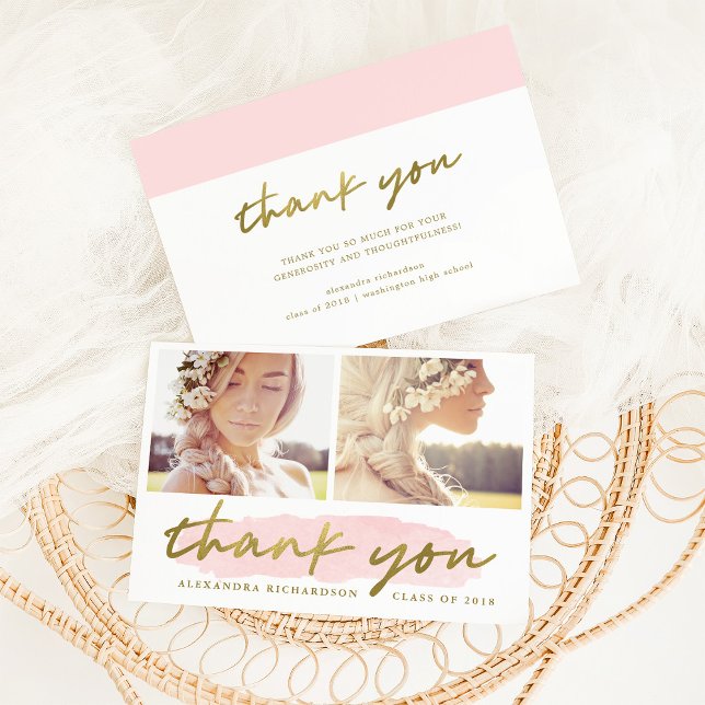 Trendy Blush und Gold Zwei Foto Vielen Dank Dankeskarte (Von Creator hochgeladen)