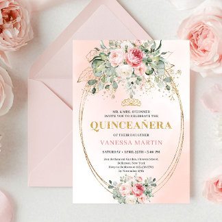 Trendy Bohemian Blush Floral Quinceañera Invitatio Einladung