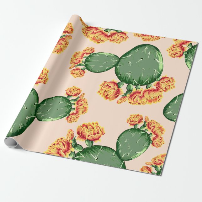 Trendy Bohemisch Prickly Pear Cactus & Blume Geschenkpapier (Ungerollt)