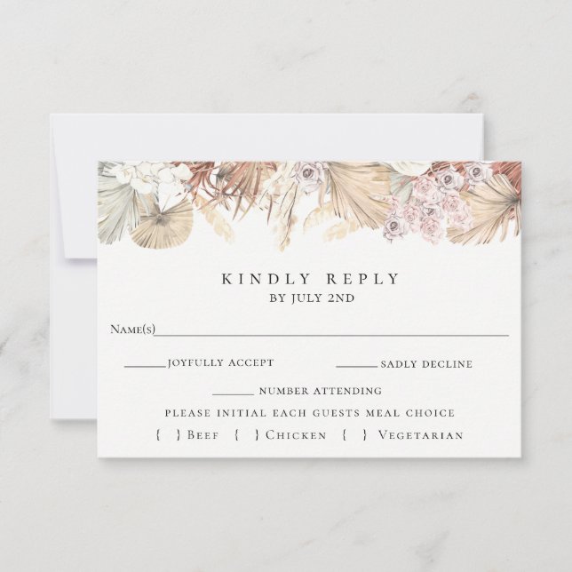 Trendy Bohemische Hochzeit RSVP mit Speisekarte (Vorderseite)