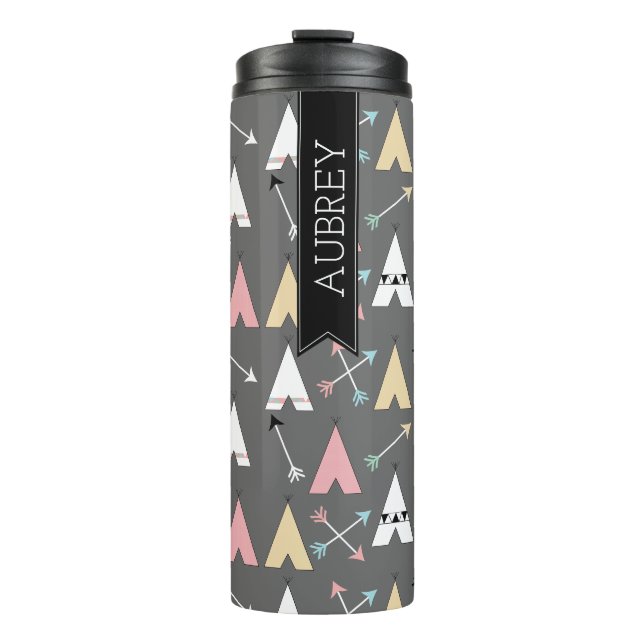 Trendy Bohemische Teepees u. Pfeile personalisiert Thermosbecher (Vorderseite)
