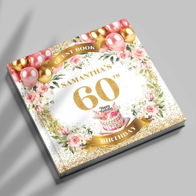 Trendy Boho 60. Geburtstag Gästebuch Floral Accent (Trendy Boho 60th Birthday Guest Book Floral Accent

)