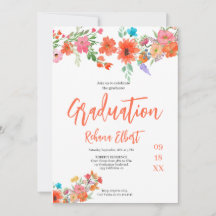 Trendy Boho Abschluss Foto Card - Orange Florals