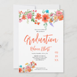 Trendy Boho Abschluss Foto Card - Orange Florals Einladung