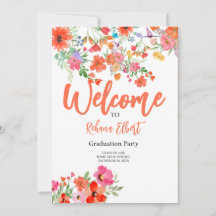 Trendy Boho Abschluss Foto Card - Orange Florals