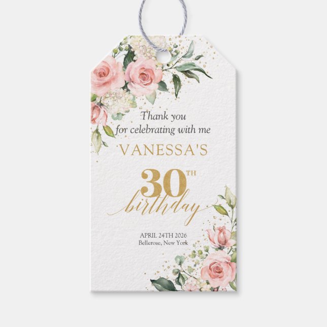 Trendy boho blush blumigen Gold Salbei 30. Geburts Geschenkanhänger (Vorderseite)