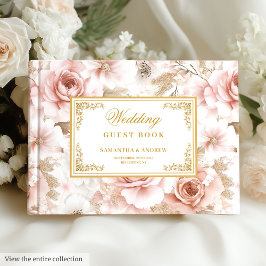 Trendy Boho Blush Ivory Gold Watercolor Gästebuch