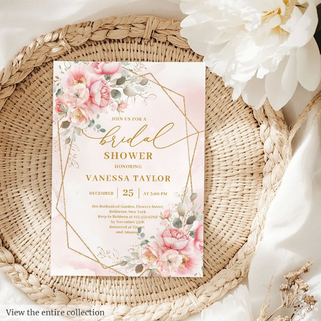 Trendy Boho Blush Pink Gold Floral Brautparty Einladung (Trendy Boho Blush Pink Gold Floral Bridal Shower Invitation)