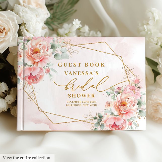 Trendy Boho Blush Pink Gold Floral Brautparty Gästebuch (Trendy Boho Blush Pink Gold Floral Bridal Shower Guest Book)