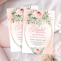 Trendy Boho Blush Roses Bridal Shower Invitation