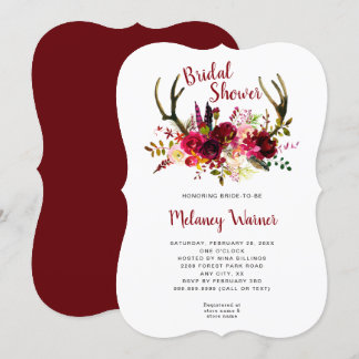 Trendy Boho Burgunder BlumenBrautparty laden ein Einladung