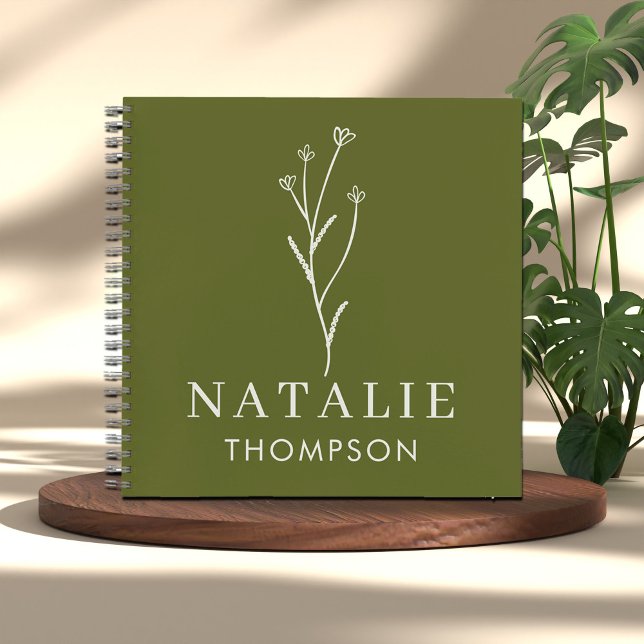 Trendy Boho Chic Personalisiert Name Olive Green Notizbuch (Von Creator hochgeladen)
