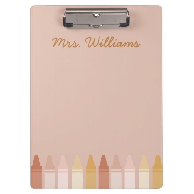 Trendy Boho Colors Crayon Teachname Klemmbrett (Vorderseite)