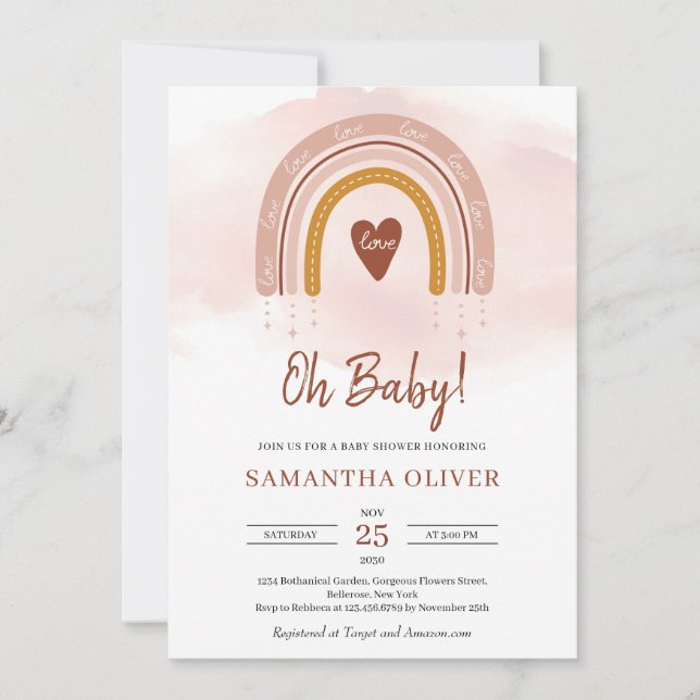 Trendy Boho Dusty Pink Rainbow Copper Oh Baby Einladung (Vorderseite)