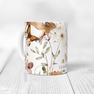 Trendy Boho neutrale Wildblumen im Herbst auf Weiß Kaffeetasse