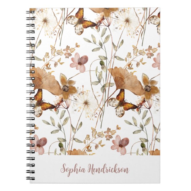 Trendy Boho neutrale Wildblumen im Herbst auf Weiß Notizblock (Vorderseite)