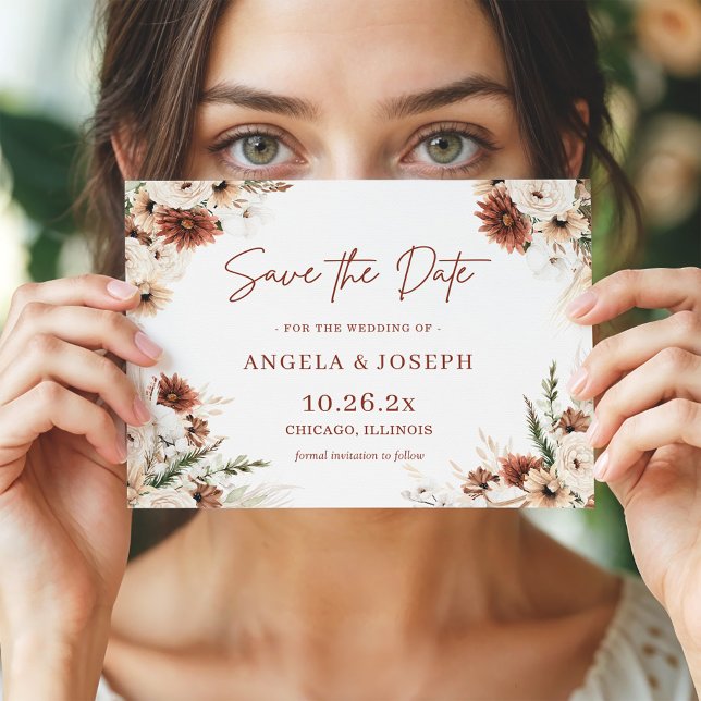 Trendy Boho Pampas Grass Floral Terracotta Save The Date (Von Creator hochgeladen)