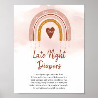 Trendy Boho Rainbow Late Night Diapers Game Sign