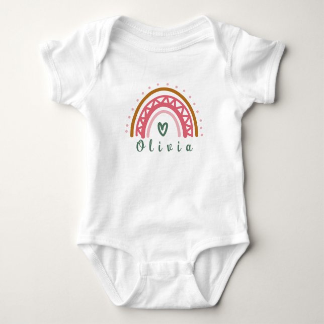 Trendy Boho Rainbow mit Personalisiertem Namen Baby Strampler (Vorderseite)