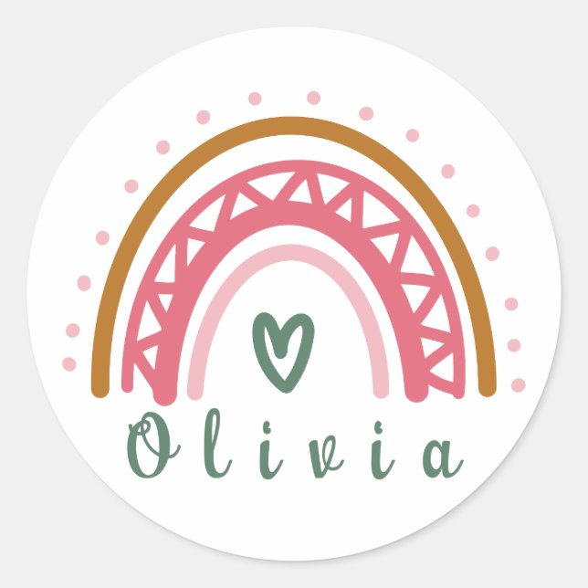 Trendy Boho Rainbow mit Personalisiertem Namen Runder Aufkleber (Vorderseite)